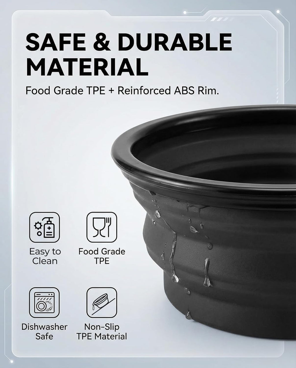 Collapsible Dog Bowls for Travel, 2-Pack Dog Portable Water Bowl for Dogs Cats Pet Foldable Feeding Watering Dish for Traveling Camping with Carabiners, BPA Free (Grey&Black, Large)